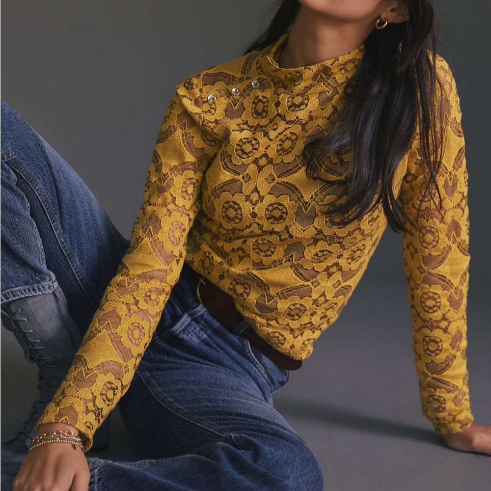 Anthropologie Maeve lace mock neck top